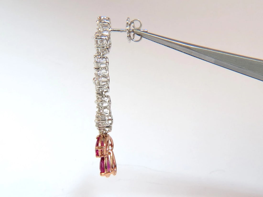 5.94CT NATURAL RED NO HEAT RUBY DIAMOND DANGLE EARRINGS 14KT ** - 5