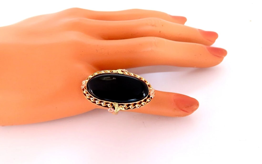 Natural Black Onyx Vintage Ring 14kt Gothic Deco - 5
