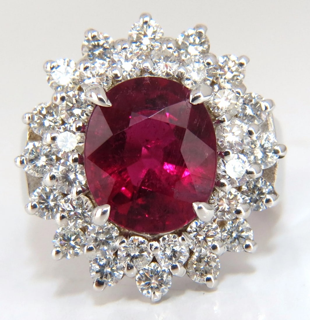 5.80ct natural Pinkish Red Tourmaline Diamond Ring 14kt. Double Halo - 2