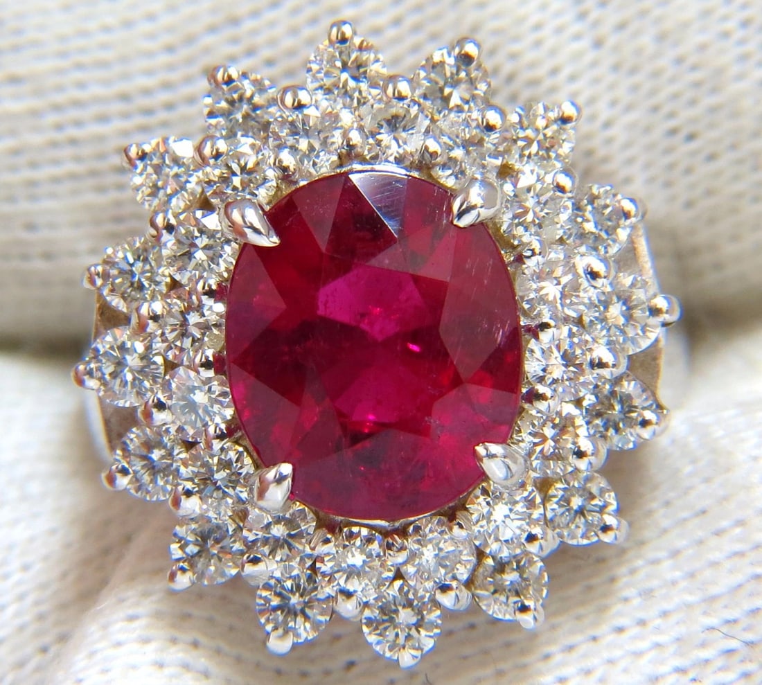 5.80ct natural Pinkish Red Tourmaline Diamond Ring 14kt. Double Halo - 6