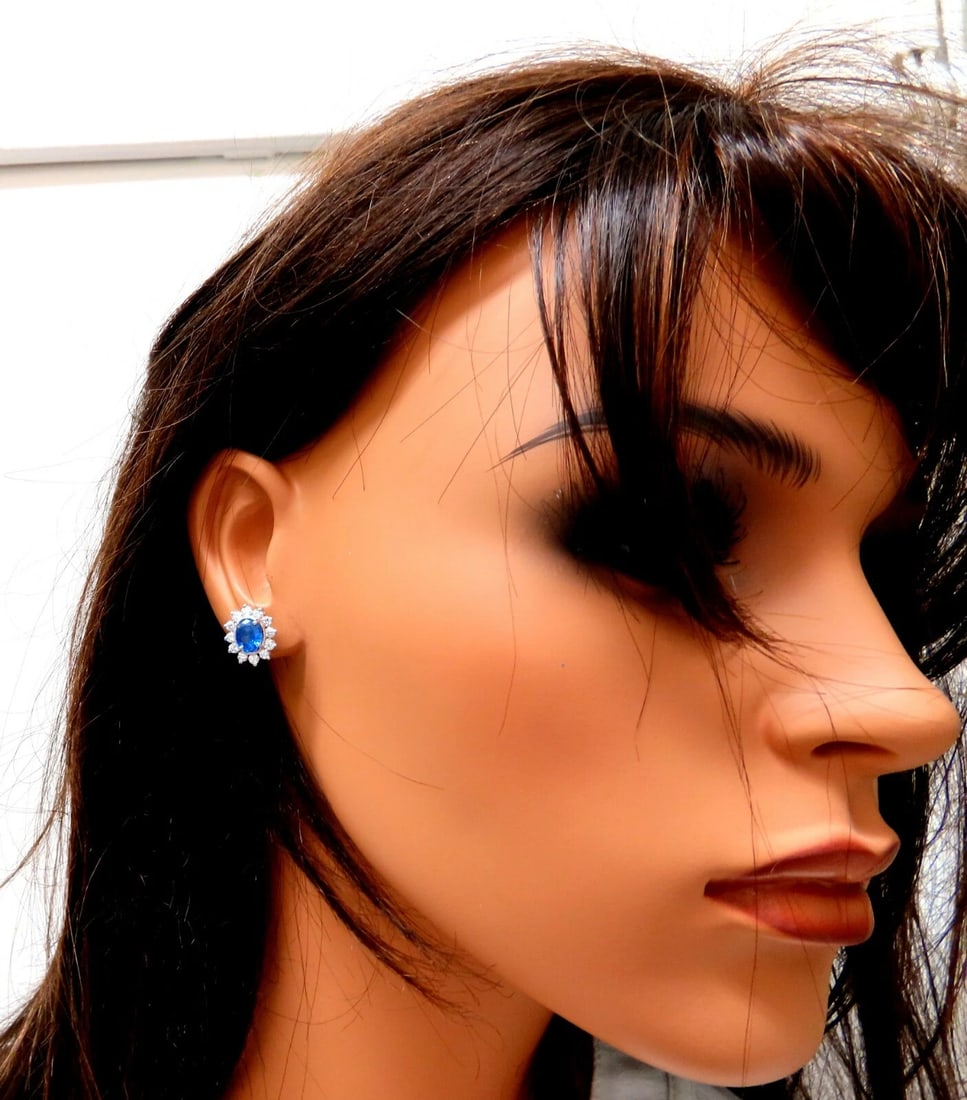 4.19ct Natural Sapphire Diamonds Cluster Earrings 14 Karat gold** - 3