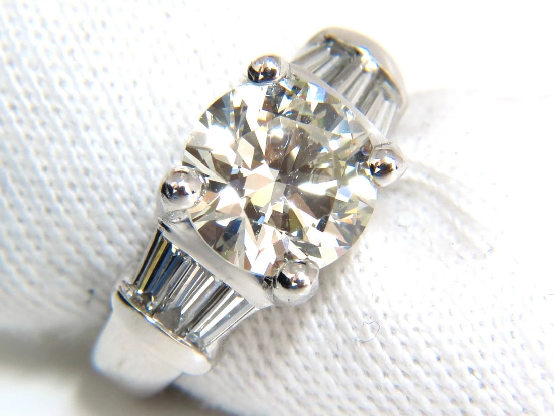 GIA 3.77CT TRADITIONAL ROUND BAGUETTES DIAMOND RING PLATINUM+ - 2
