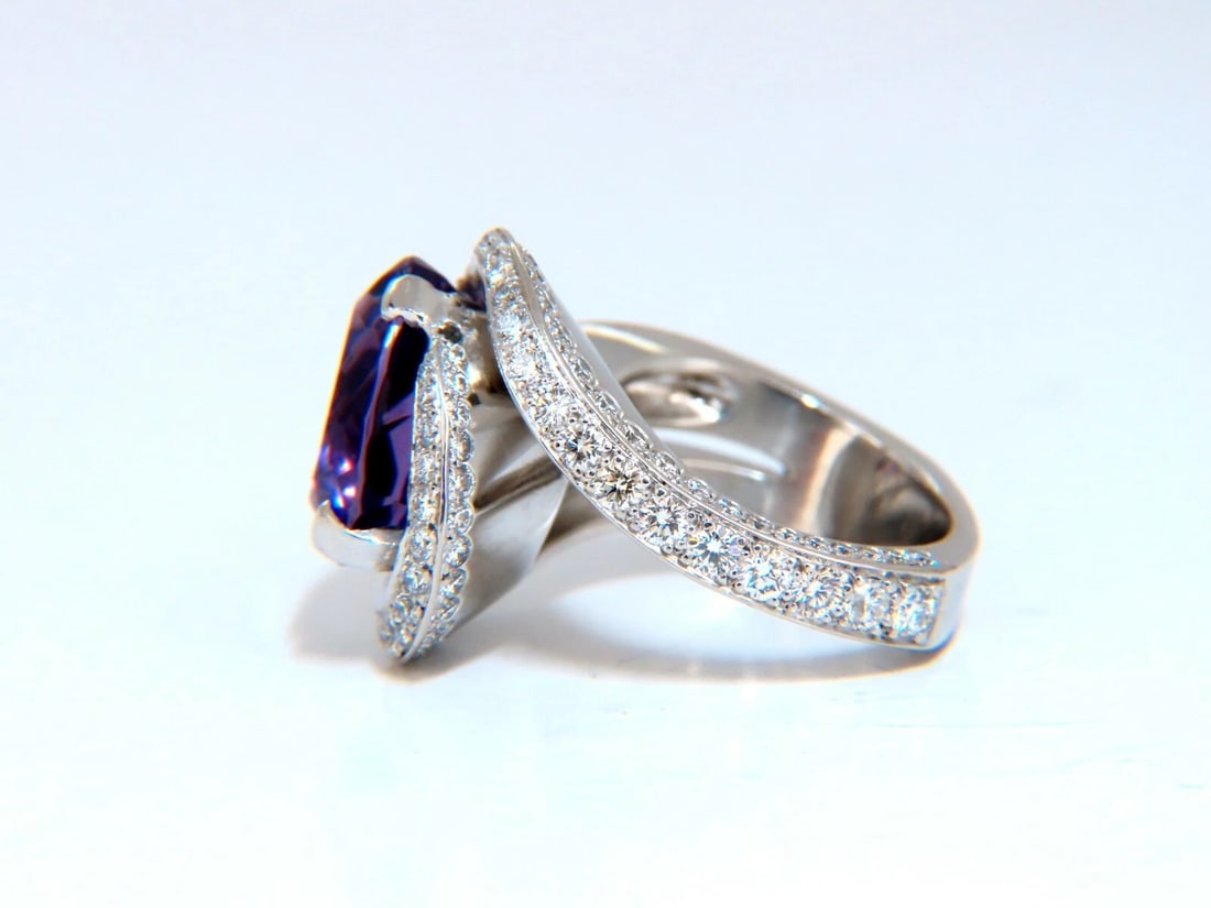 8.30ct Natural Amethyst Diamonds Ring Platinum Swirl Mod Deco - 2