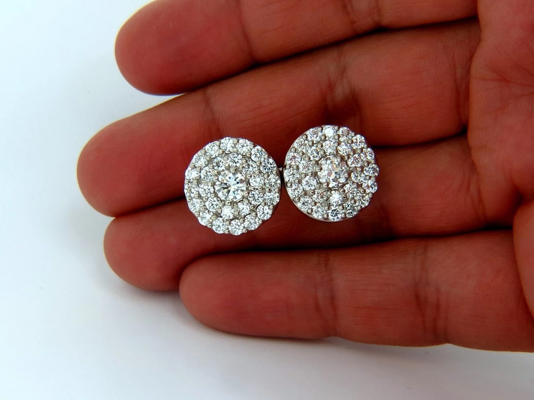 4.26ct natural round diamonds cocktail cluster earrings 14kt g.vs** - 4