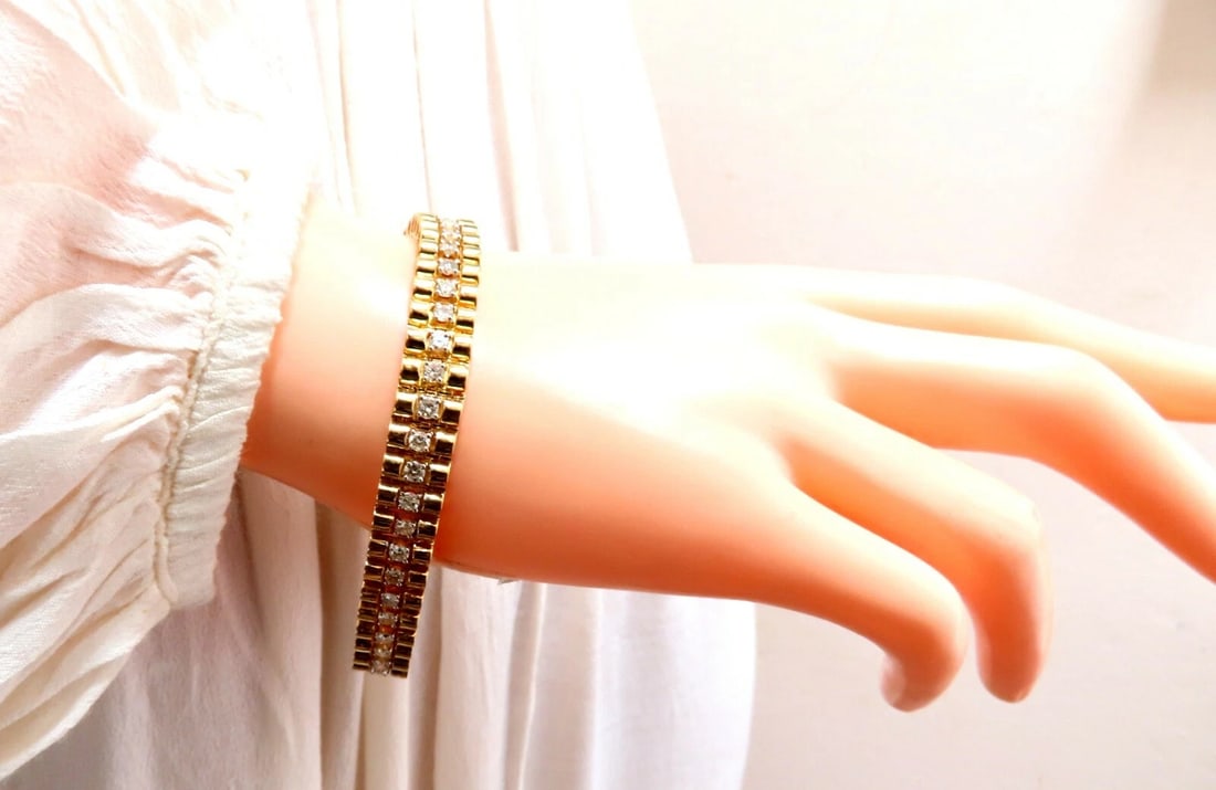 3.30ct natural round diamonds tubular wide bracelet 14 karat 9.4mm** - 5