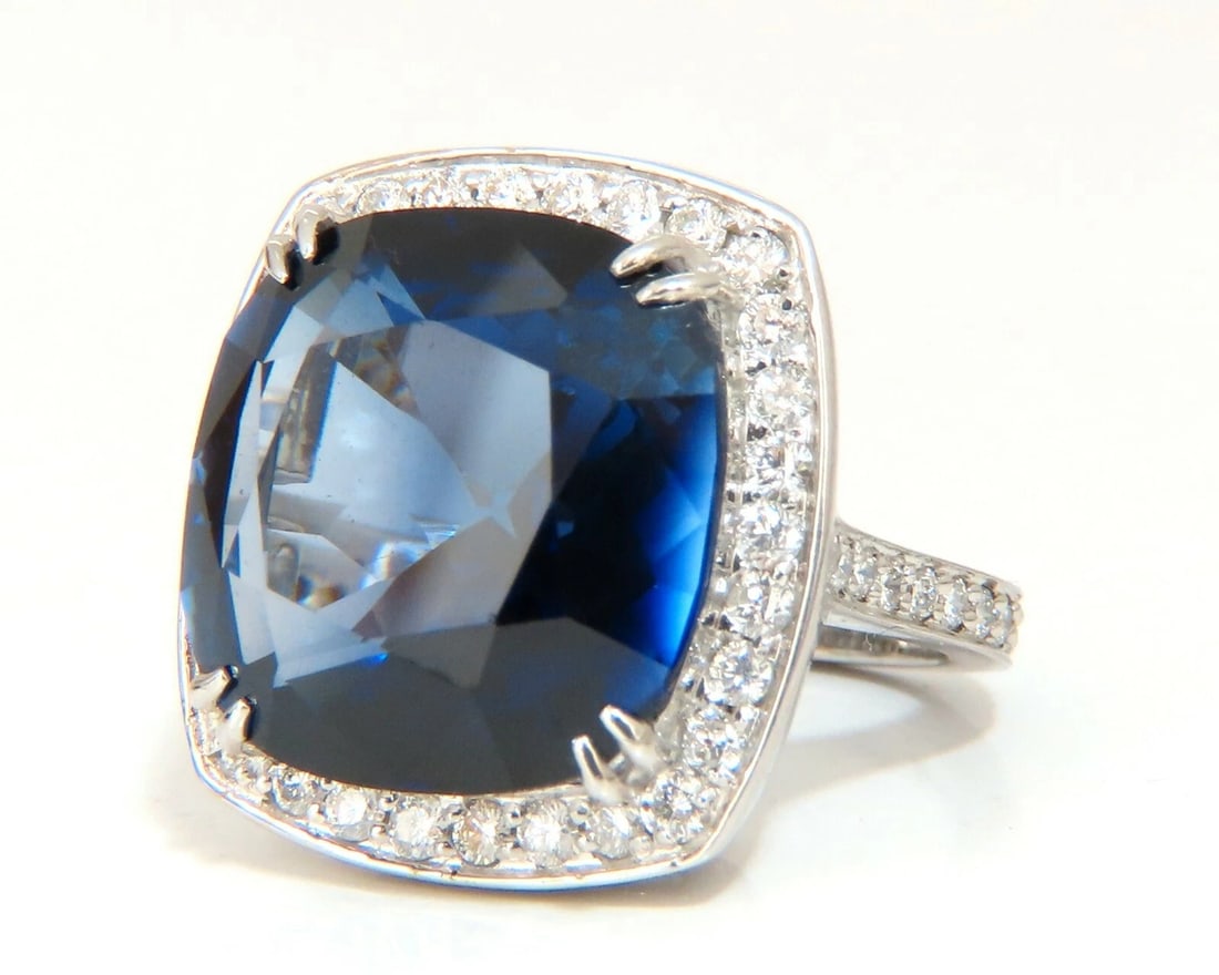 26ct Lab Sapphire diamonds Ring Vivid Royal blue 14 Karat - 3