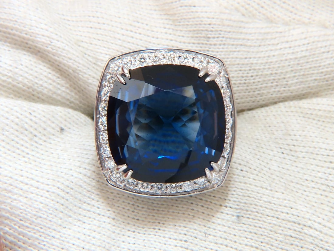 26ct Lab Sapphire diamonds Ring Vivid Royal blue 14 Karat - 4
