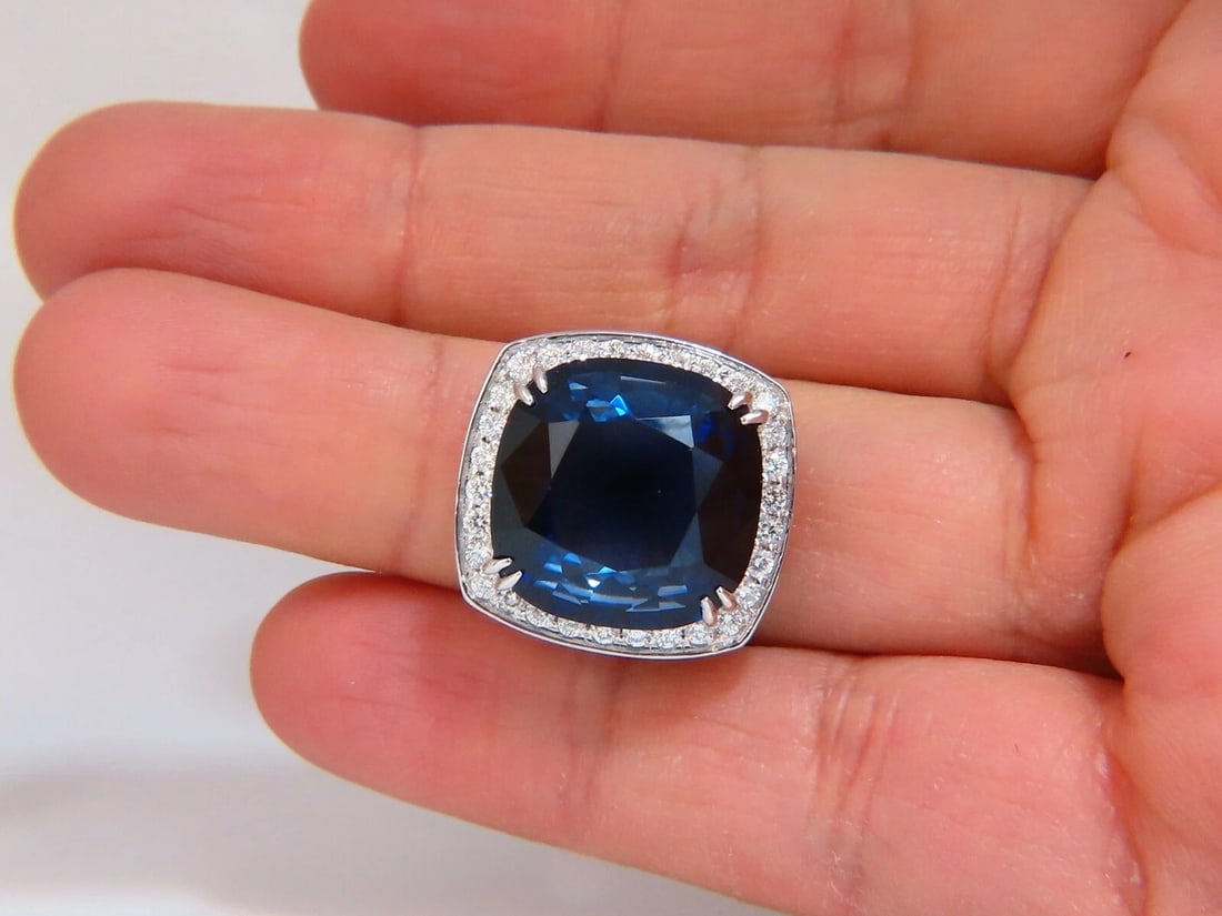 26ct Lab Sapphire diamonds Ring Vivid Royal blue 14 Karat - 5