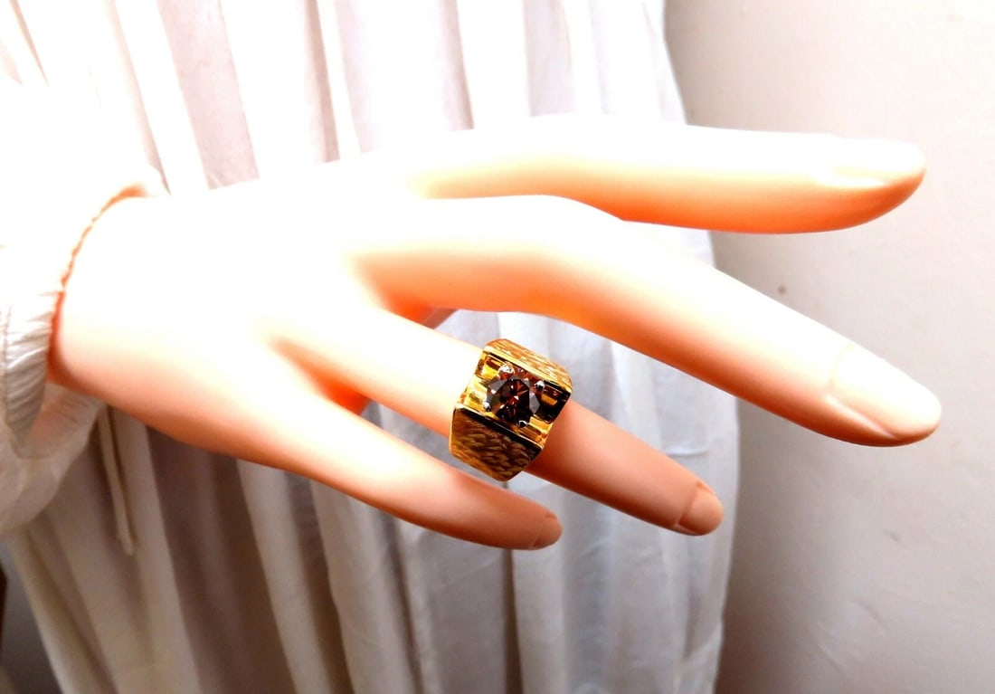 Vintage GIA Certified Natural Fancy Orange Brown Color Diamond Ring 14 Karat - 10