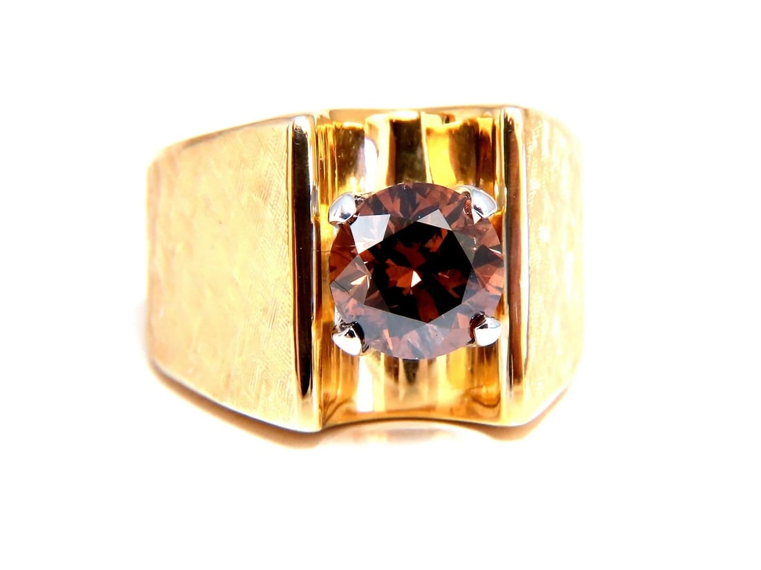 Vintage GIA Certified Natural Fancy Orange Brown Color Diamond Ring 14 Karat - 8