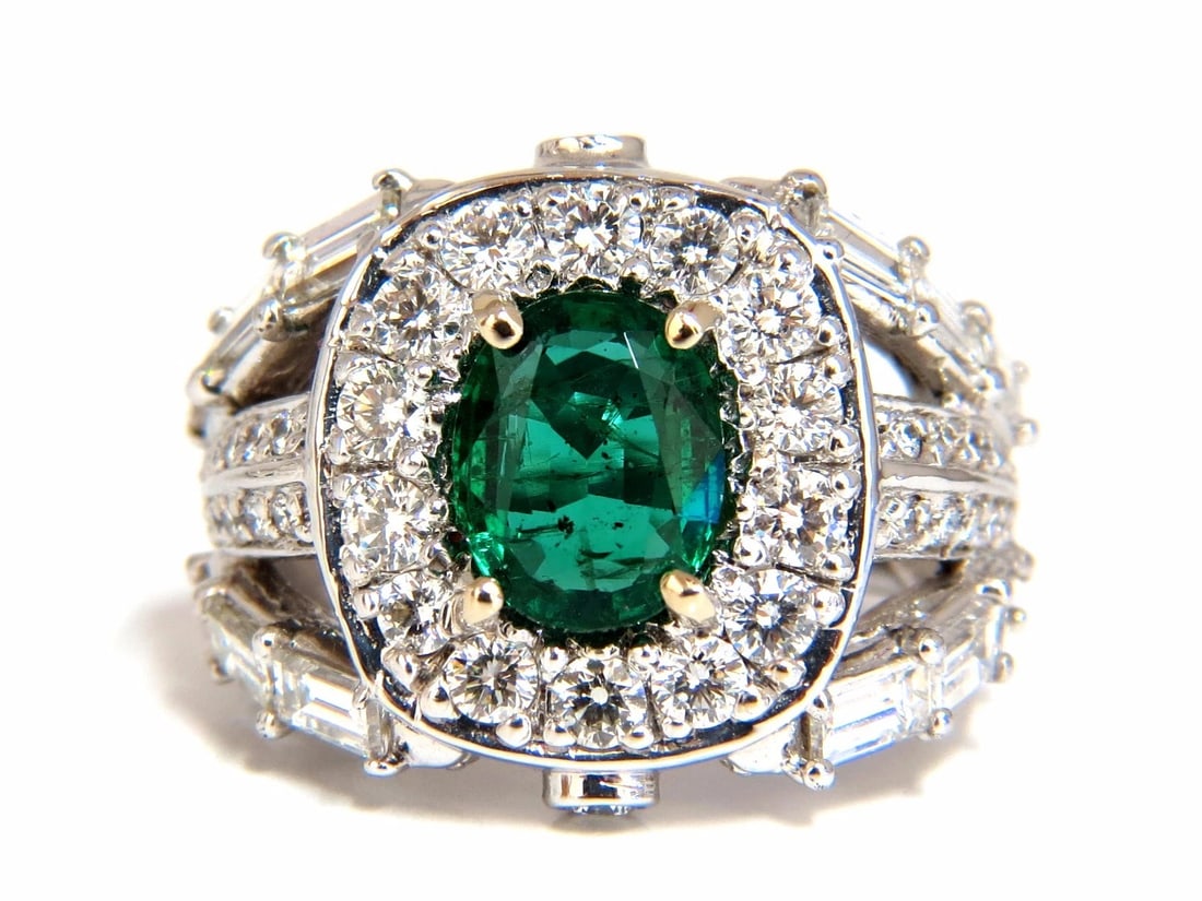 6.00ct natural vivid bright green emerald diamonds ring 14kt+ - 2