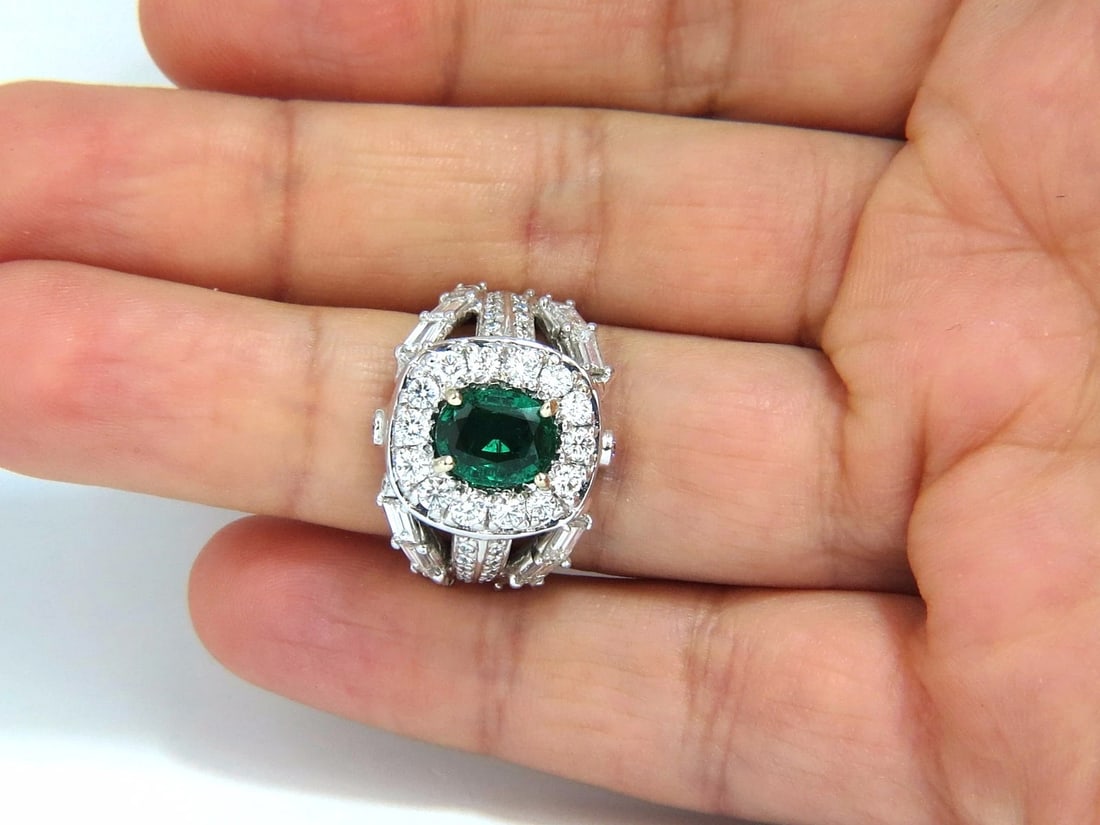 6.00ct natural vivid bright green emerald diamonds ring 14kt+ - 6