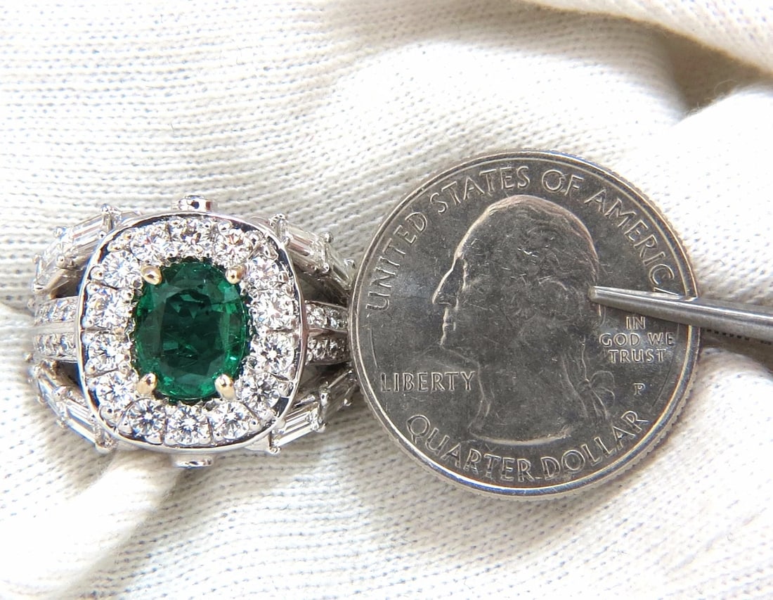 6.00ct natural vivid bright green emerald diamonds ring 14kt+ - 7