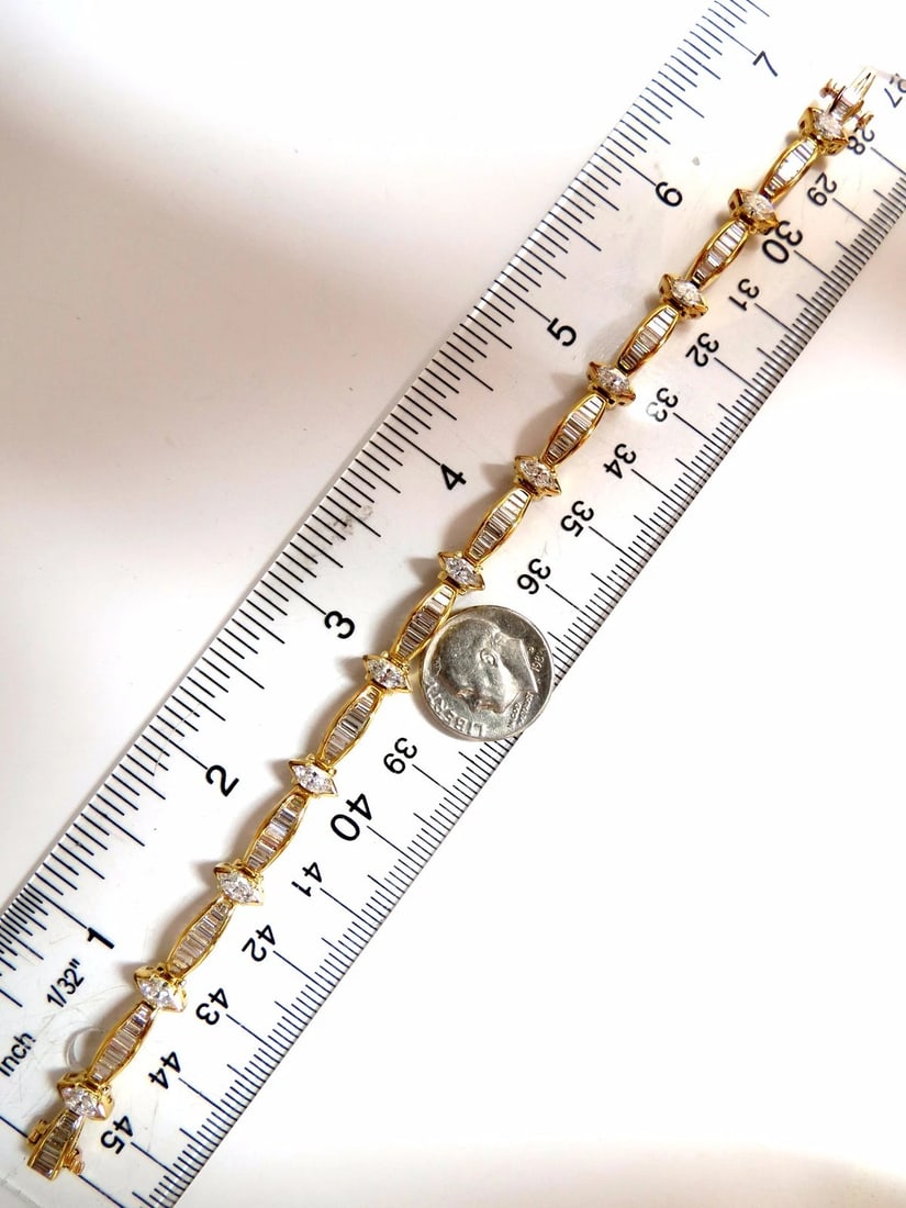 6.00ct baguettes marquise diamond tennis bracelet 18kt g/vs** - 5