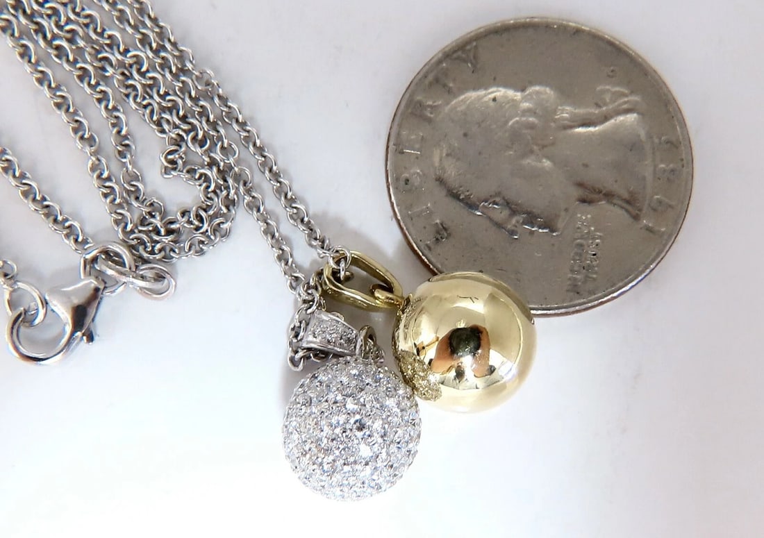 1.16ct Natural Diamonds Cluster Balls Double Dangle Necklace 14 Karat** - 5