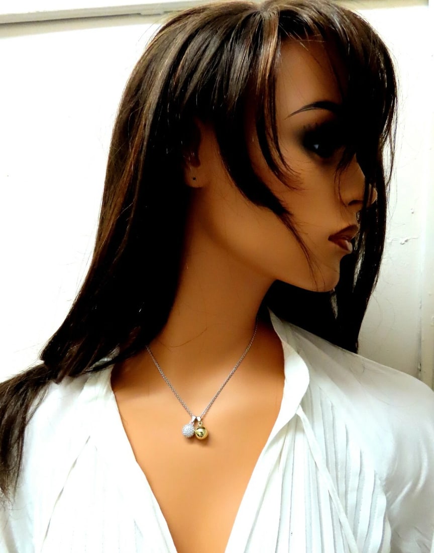 1.16ct Natural Diamonds Cluster Balls Double Dangle Necklace 14 Karat** - 6