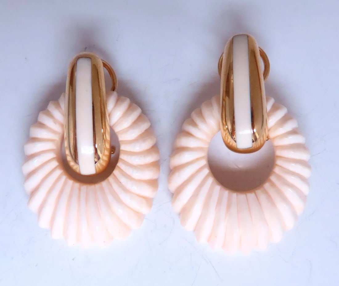 Interchangeable Onyx Moonstone Coral Gold Dangle Earrings 18kt 12632** - 2