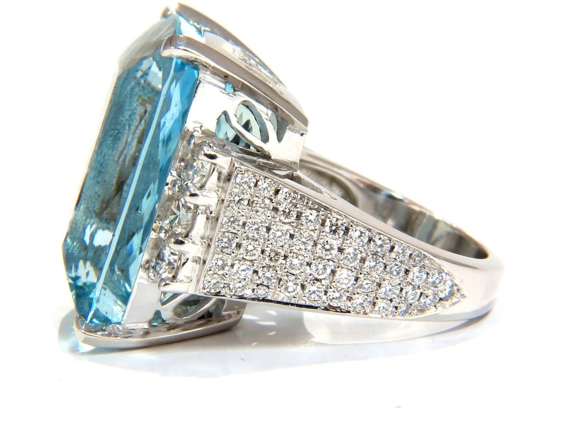 GIA 39.10ct NATURAL CUSHION CUT AQUAMARINE DIAMONDS RING 14kt VIVID AQUA+ - 3