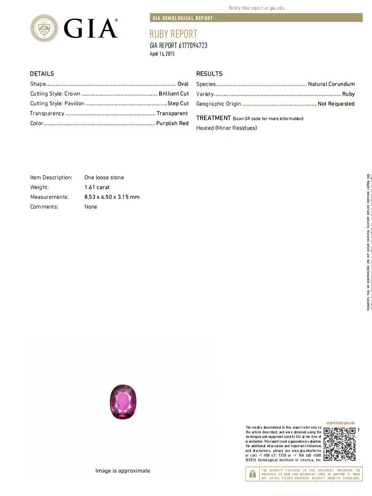 GIA Certified 1.61ct oval cut purple red ruby 1.01ct diamonds ring 18kt+ - 3