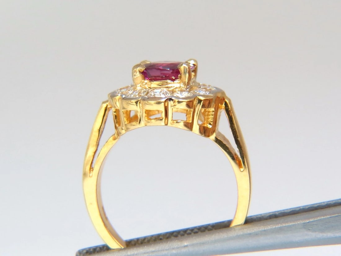 GIA Certified 1.61ct oval cut purple red ruby 1.01ct diamonds ring 18kt+ - 6