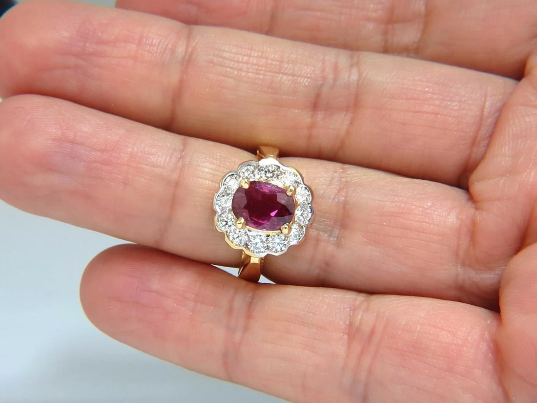 GIA Certified 1.61ct oval cut purple red ruby 1.01ct diamonds ring 18kt+ - 7