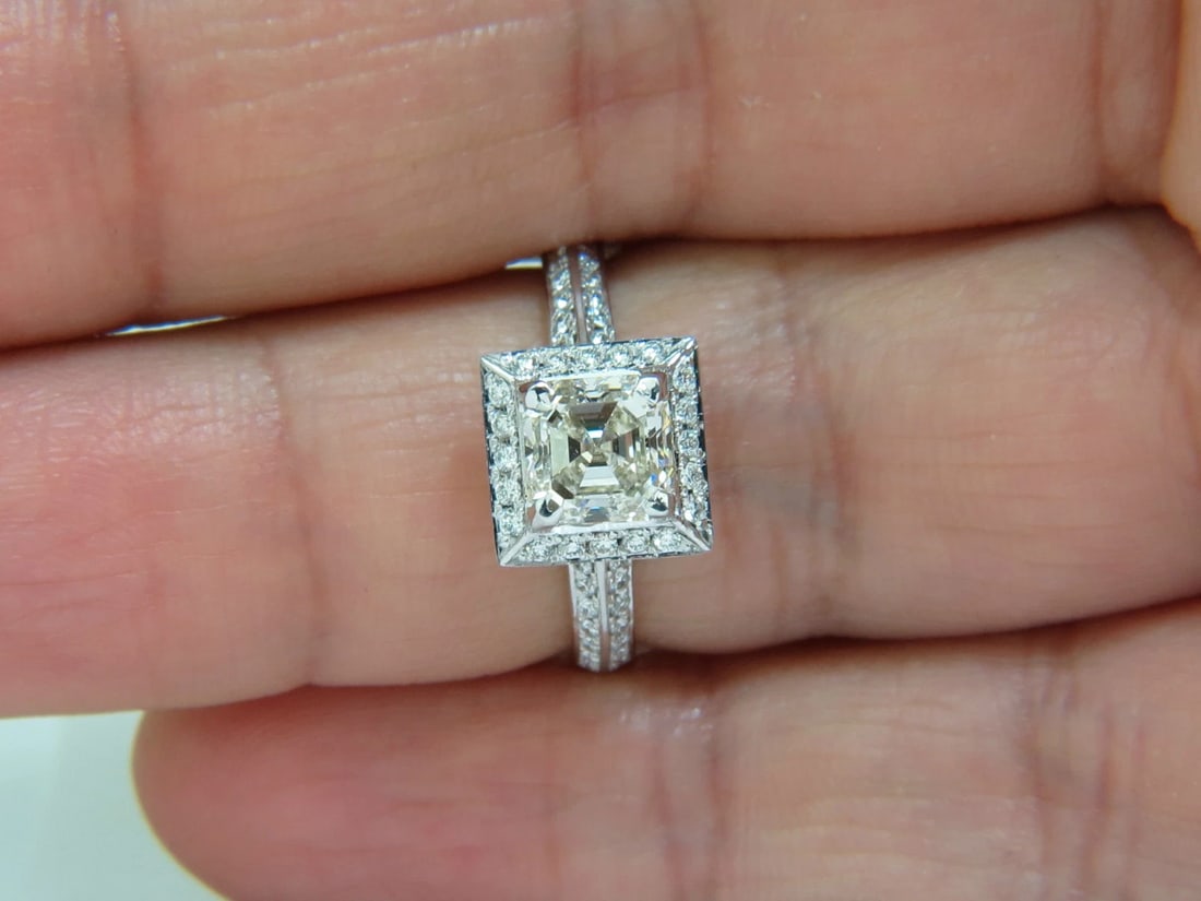 2.20CT NATURAL ASSCHER CUT DIAMOND RING HALO 14KT** - 5