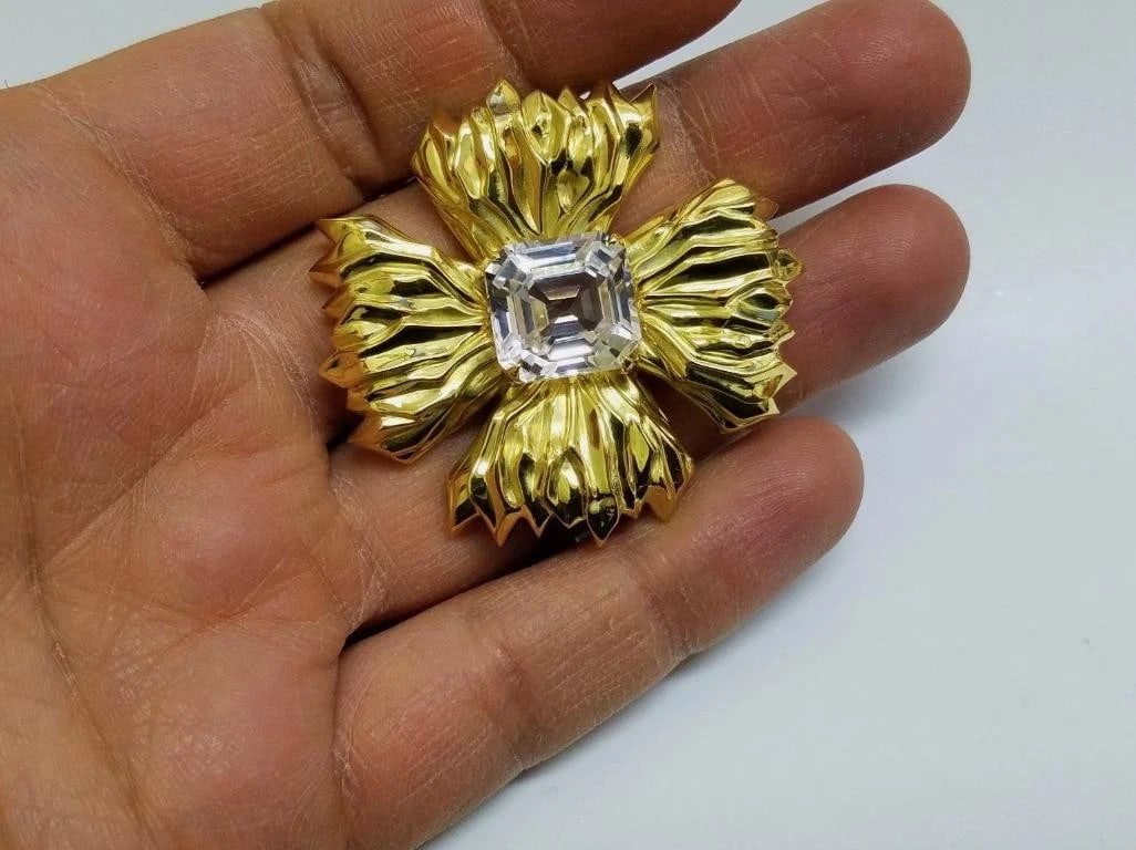 18kt 16ct Royal Medallion Brooch Pin Flaming Celtic Cross Vintage 12236** - 3