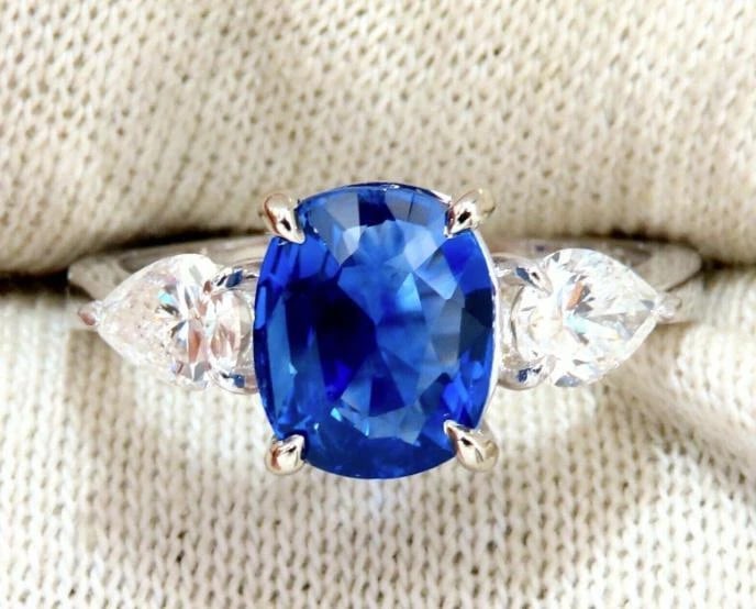 GIA Certified 2.94ct Natural No Heat Blue Sapphire Diamonds Ring 14kt #12347 - 4
