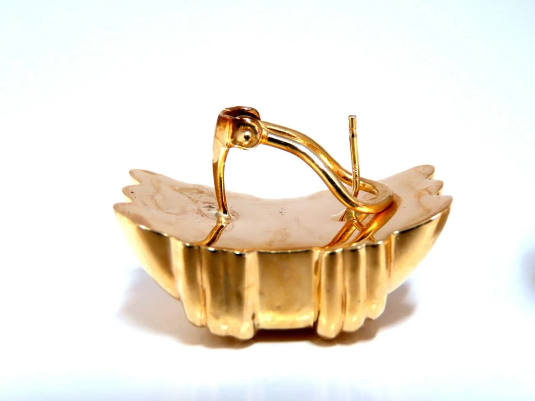 14kt Gold Textured Three Row Crest Clip Earrings ** - 3