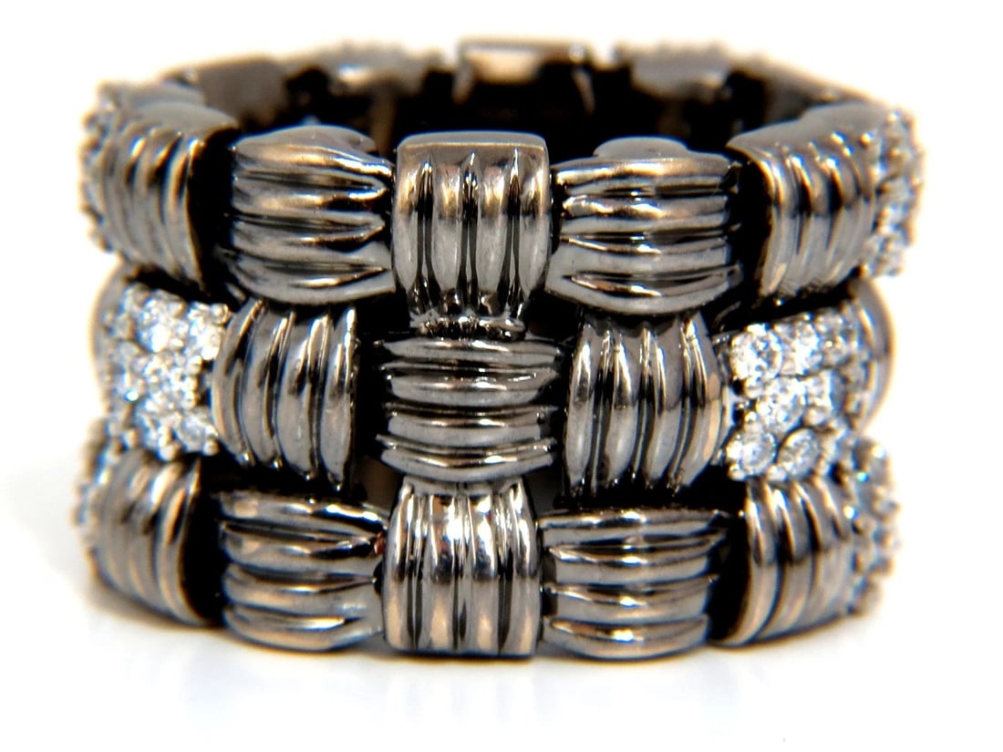 2.87CT Hinged Flex Grill Weave Cross Hatch Deco Diamonds Ring 18KT + - 2
