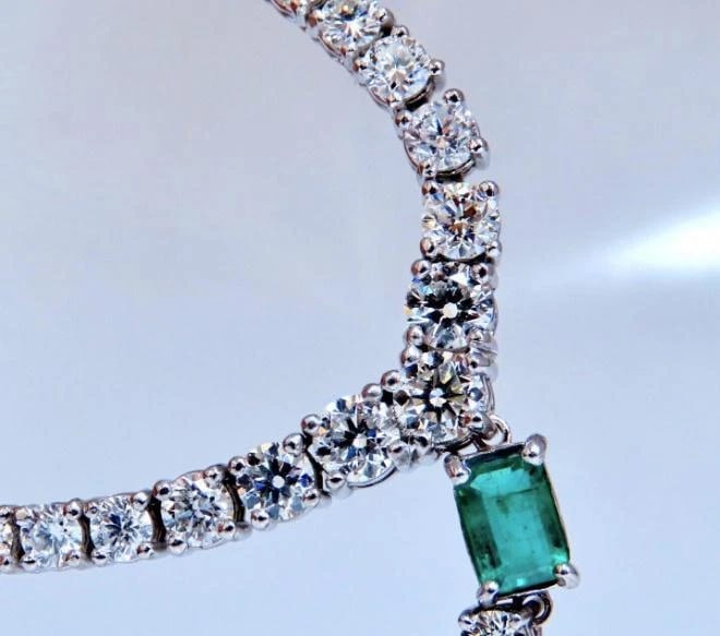 14.47ct Natural Emerald Diamond Necklace 14K Dangle Riviera Graduated 12644 ** - 3