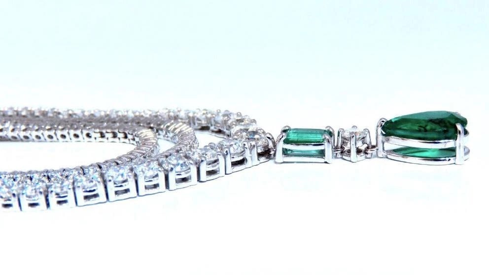 14.47ct Natural Emerald Diamond Necklace 14K Dangle Riviera Graduated 12644 ** - 7