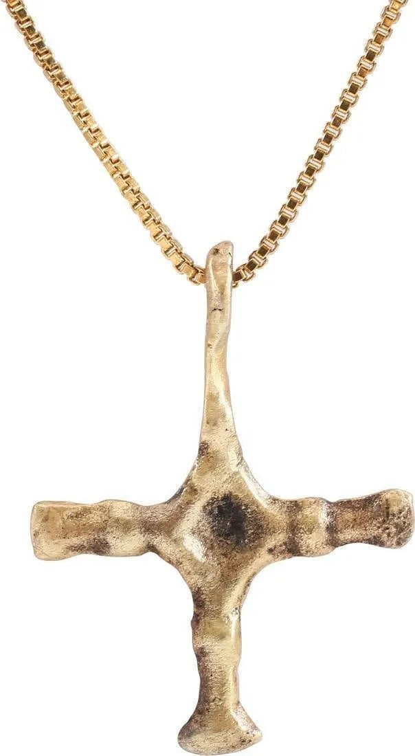 FINE SAXON CROSS NECKLACE, 9th-10th CENTURY: Carolingian, the period of Charlemagne. The emergence from the Dark Ages is embodied in the rise to power of the Frankish King, Charlemagne in 768 (founder of the Holy Roman Empire after 800)