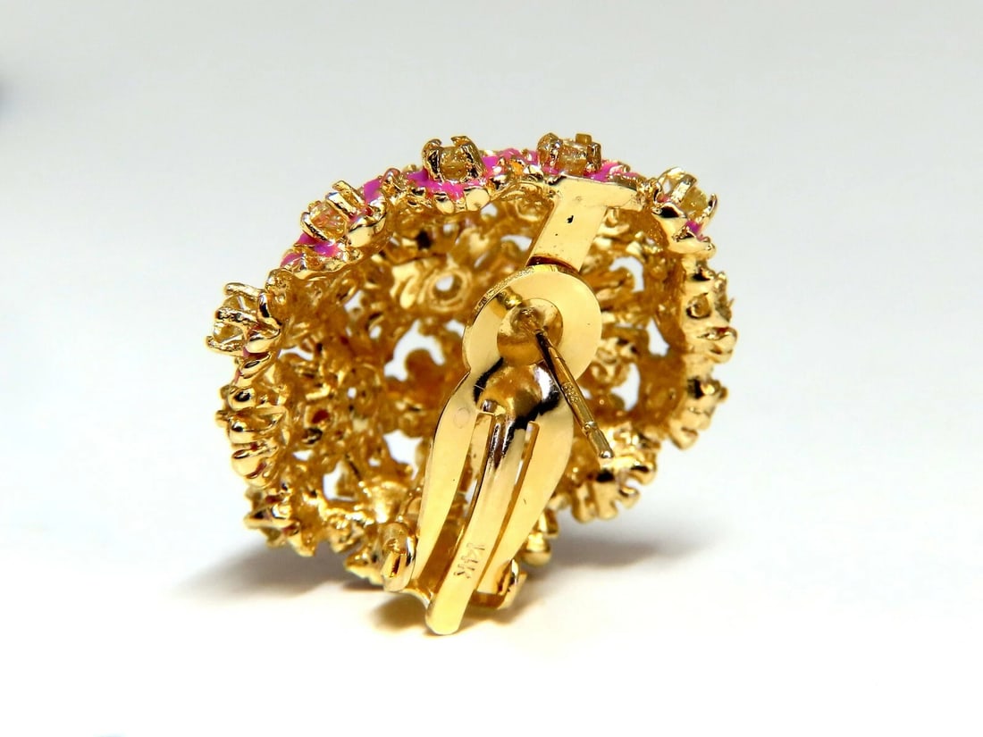 1.52ct Natural Fancy Yellow Diamonds Floral Dome Cluster Clip Earrings 14kt** - 2
