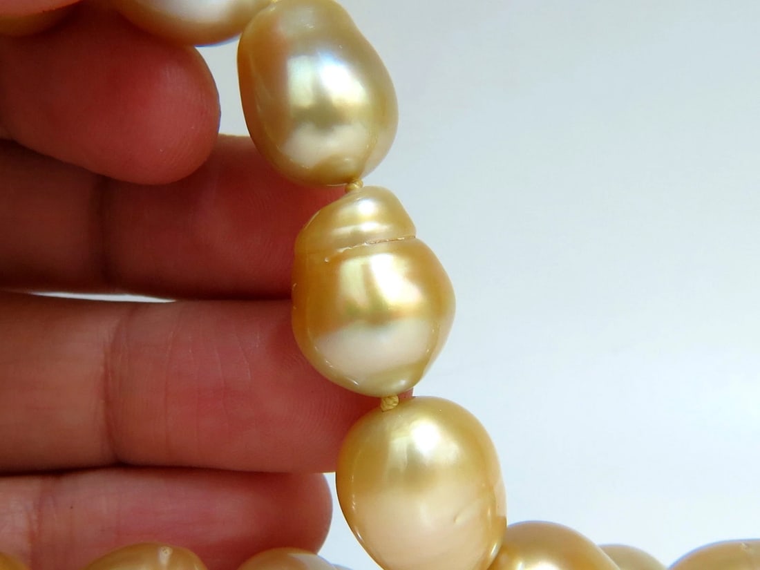 18KT 14.5M NATURAL SOUTH SEA YELLOW PEARLS NECKLACE 2.00CT DIAMOND CLASP** - 8