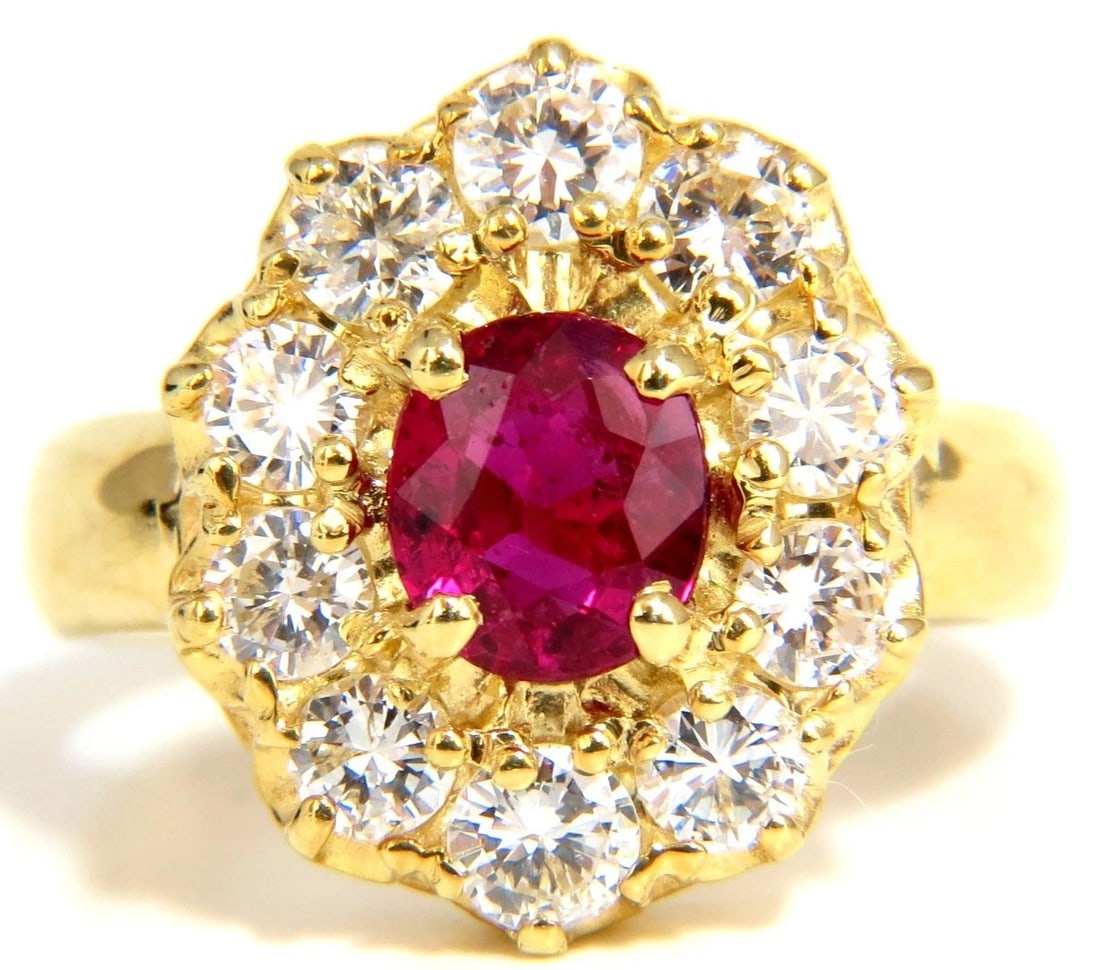 GIA Certified 1.12ct Natural No Heat Ruby Cluster Ballerina Diamonds Ring 18kt - 2