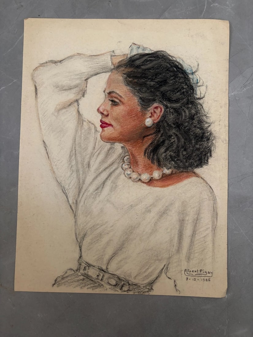 Albert FIGAY (1907-2004) Girl Portrait, Red Chalk - Drawing Antique Original - 7