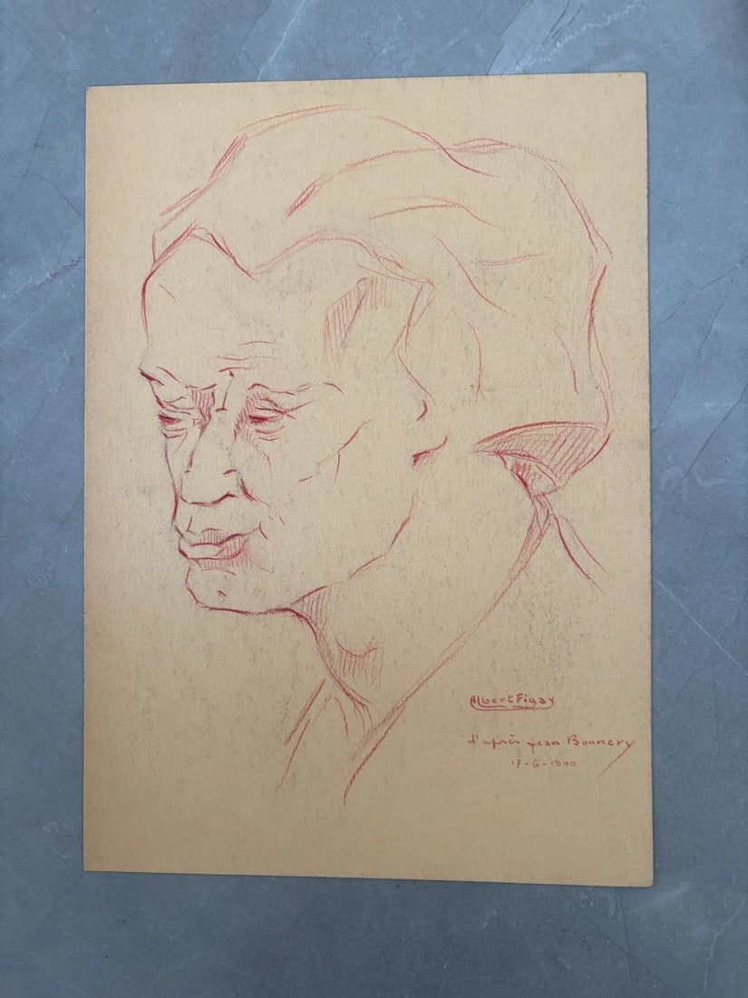 Albert FIGAY (1907-2004) Man Portrait signed - Drawing Antique Original - 2