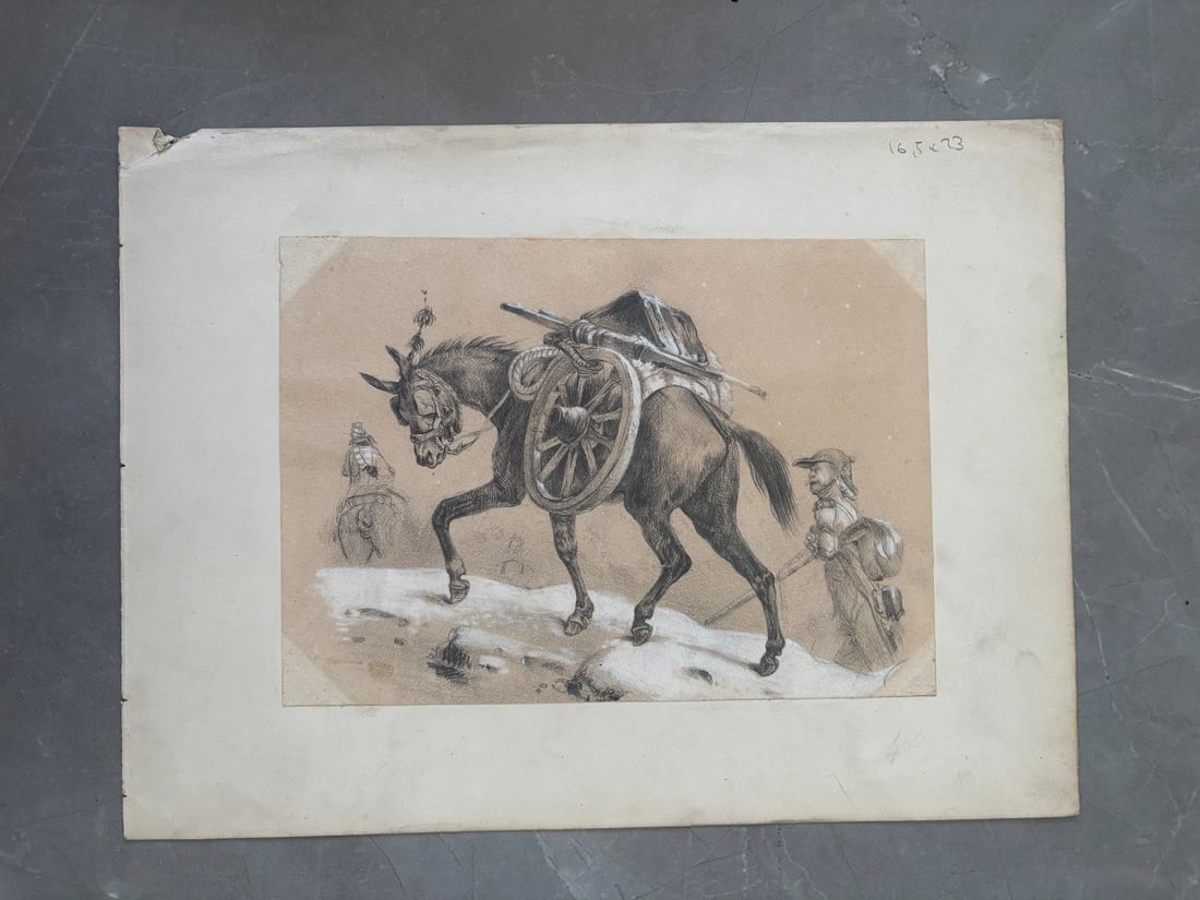 Horse, Military, Men, War 19th century - Drawing Vintage Original - 2