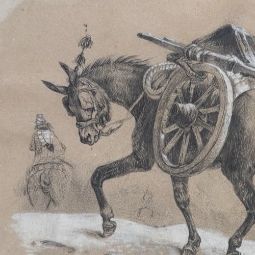Horse, Military, Men, War 19th century - Drawing Vintage Original - 3