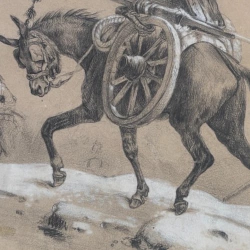 Horse, Military, Men, War 19th century - Drawing Vintage Original - 6