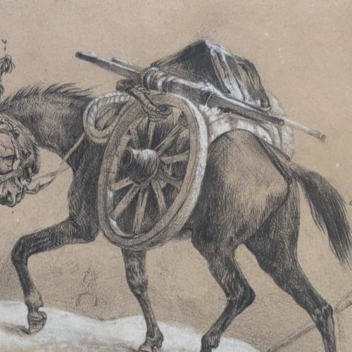 Horse, Military, Men, War 19th century - Drawing Vintage Original - 7