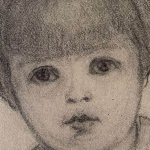 Child, Girl Portrait - Drawing Antique Original Pencil - 3