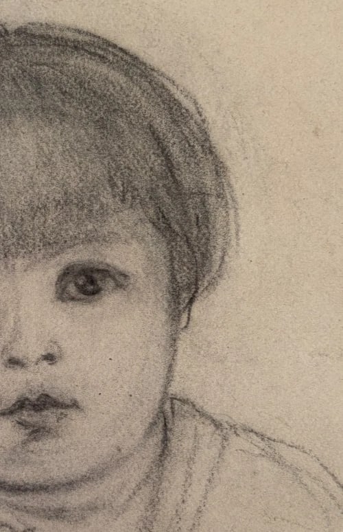 Child, Girl Portrait - Drawing Antique Original Pencil - 4