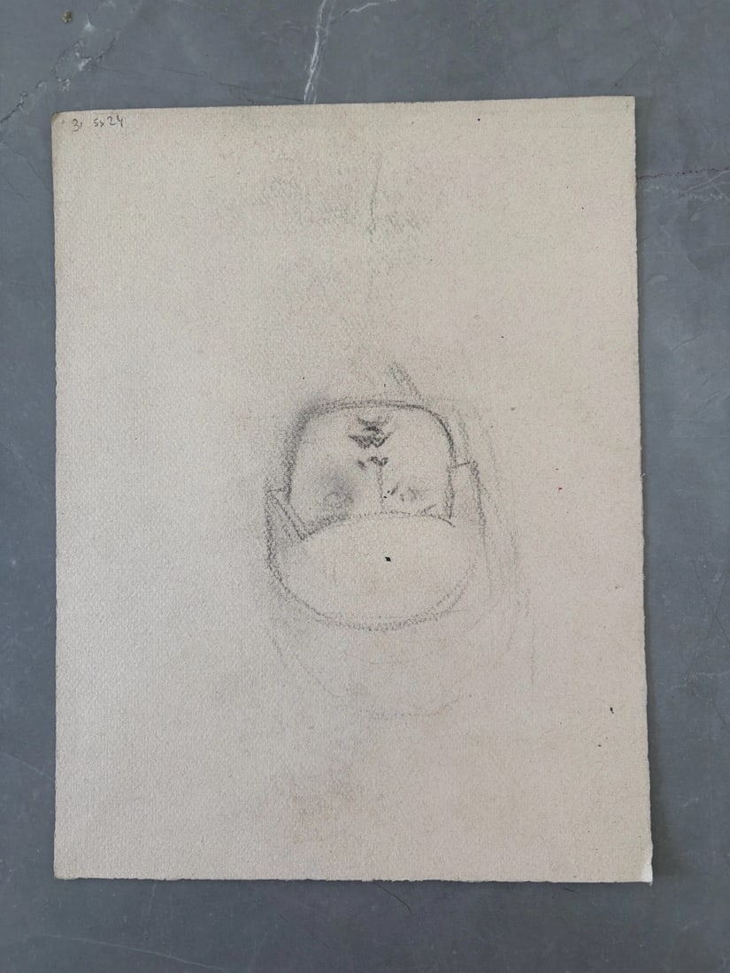 Child, Girl Portrait - Drawing Antique Original Pencil - 8