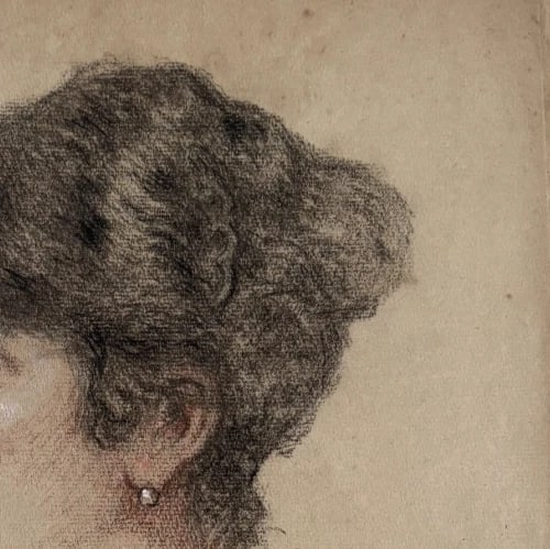 Antique Original Drawing Woman Portrait, Profil signed 1920 - 4