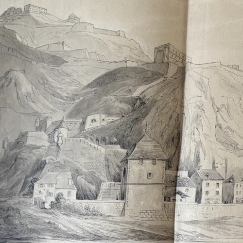Antique Original Drawing Landscape, Grenoble, City 19th century 1841 - 3