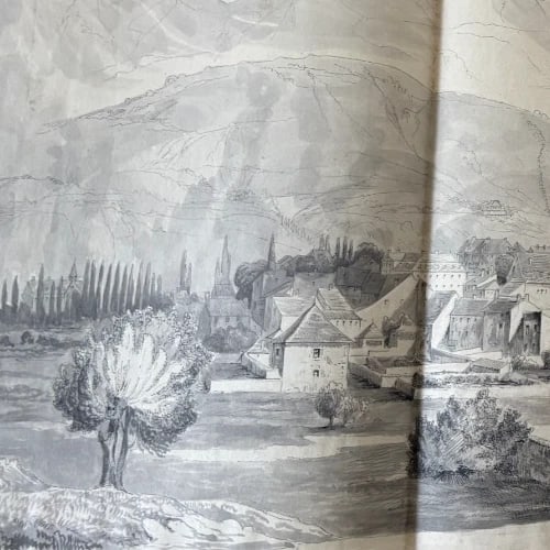 Antique Original Drawing Landscape, Mountain Alpes Cityview 19th century 1841 - 5