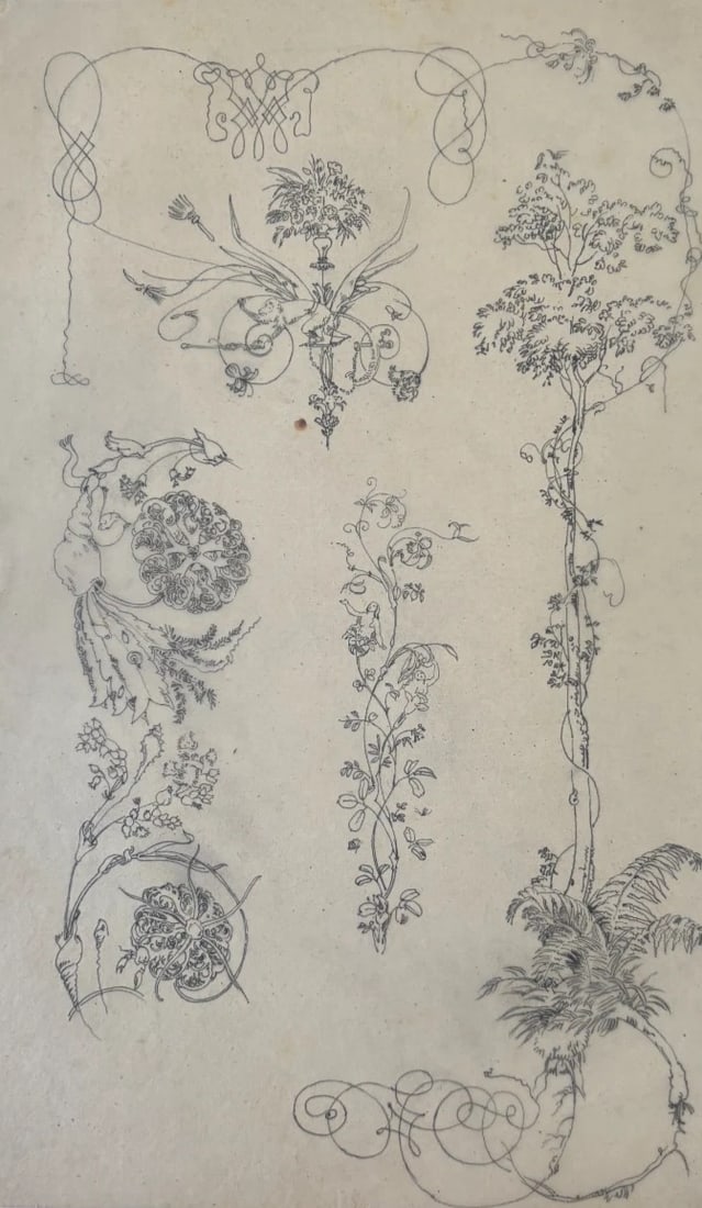 Vintage Drawing Original Floral, Flowers, Still Life 19th century (1 of 8)