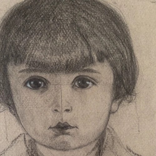 Antique Original Drawing Child, Girl Portrait - 4